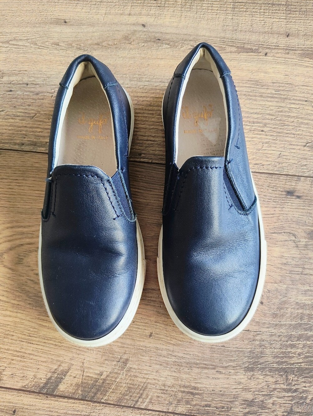 Il Gufo Navy and White Leather Slip-On Sneakers for Kids